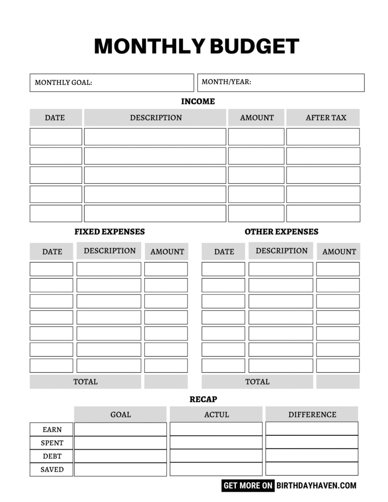 MONTHLY BUDGET